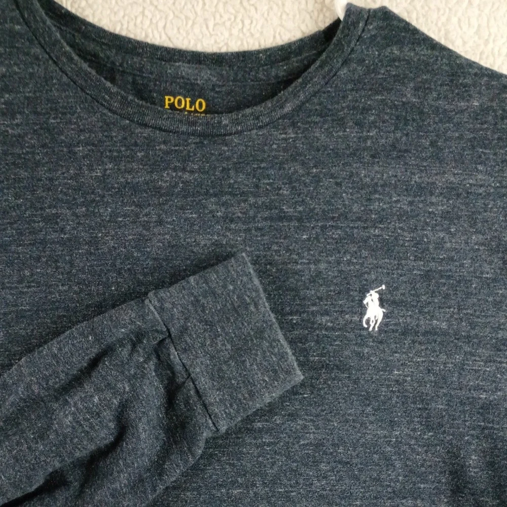 Polo Ralph Lauren T-Shirt Mens Medium Blue Heathered Long Sleeve Pony Logo‎